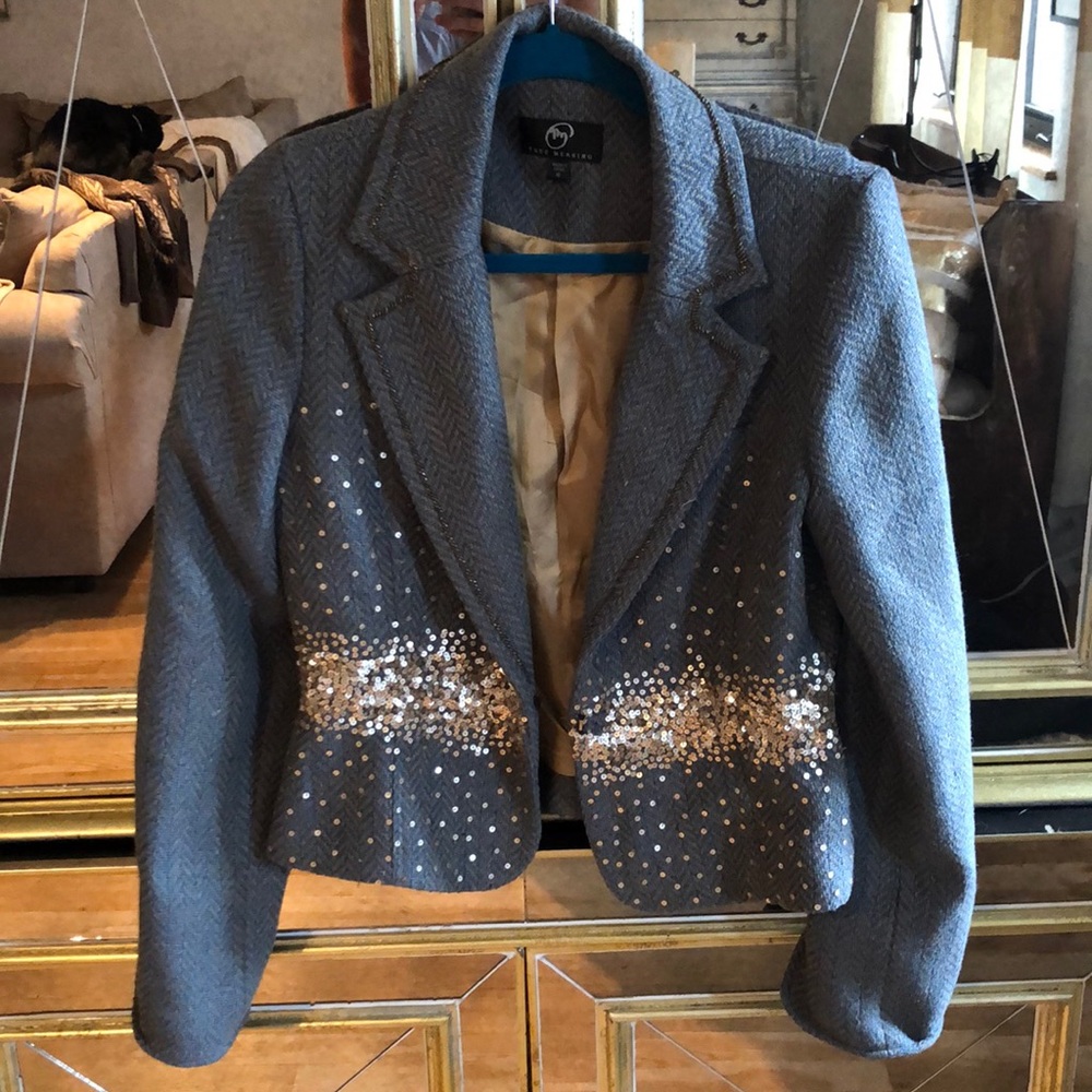 Wool Blazer with Gold Sequins